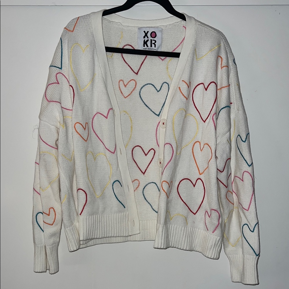 XOKR Women's White Heart-Print Cardigan